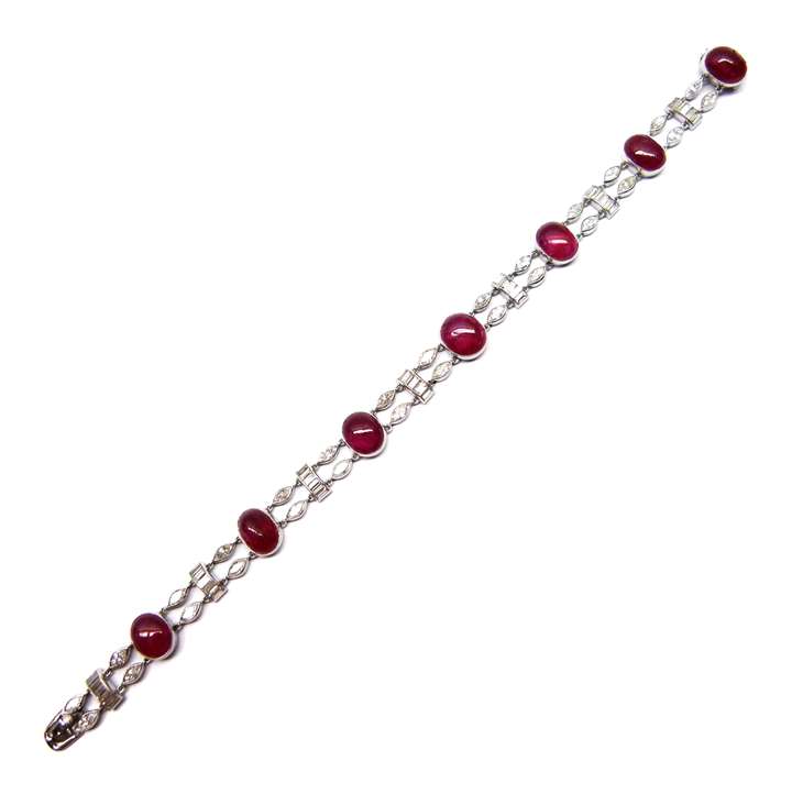 Cabochon Burma ruby and diamond bracelet